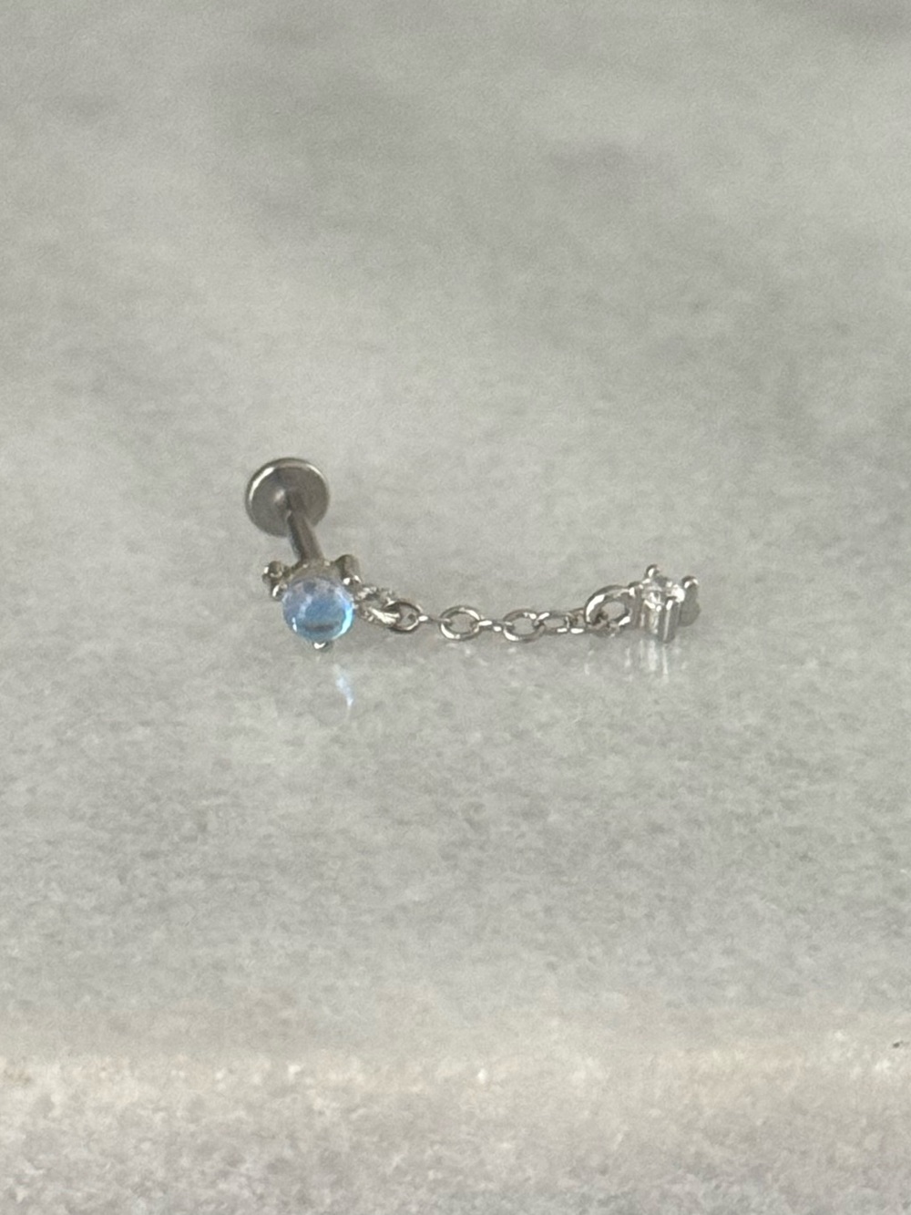 Silver Opal Crystal Chain Dangle Cartilage Earring